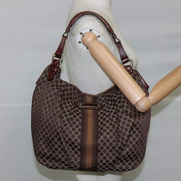 CELINE Macadam Canvas Shoulder Bag Brown Auth